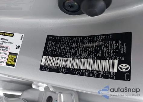 2025 Toyota Corolla Le из США, поврежденный, VIN 5YFB4MDE6SP245694